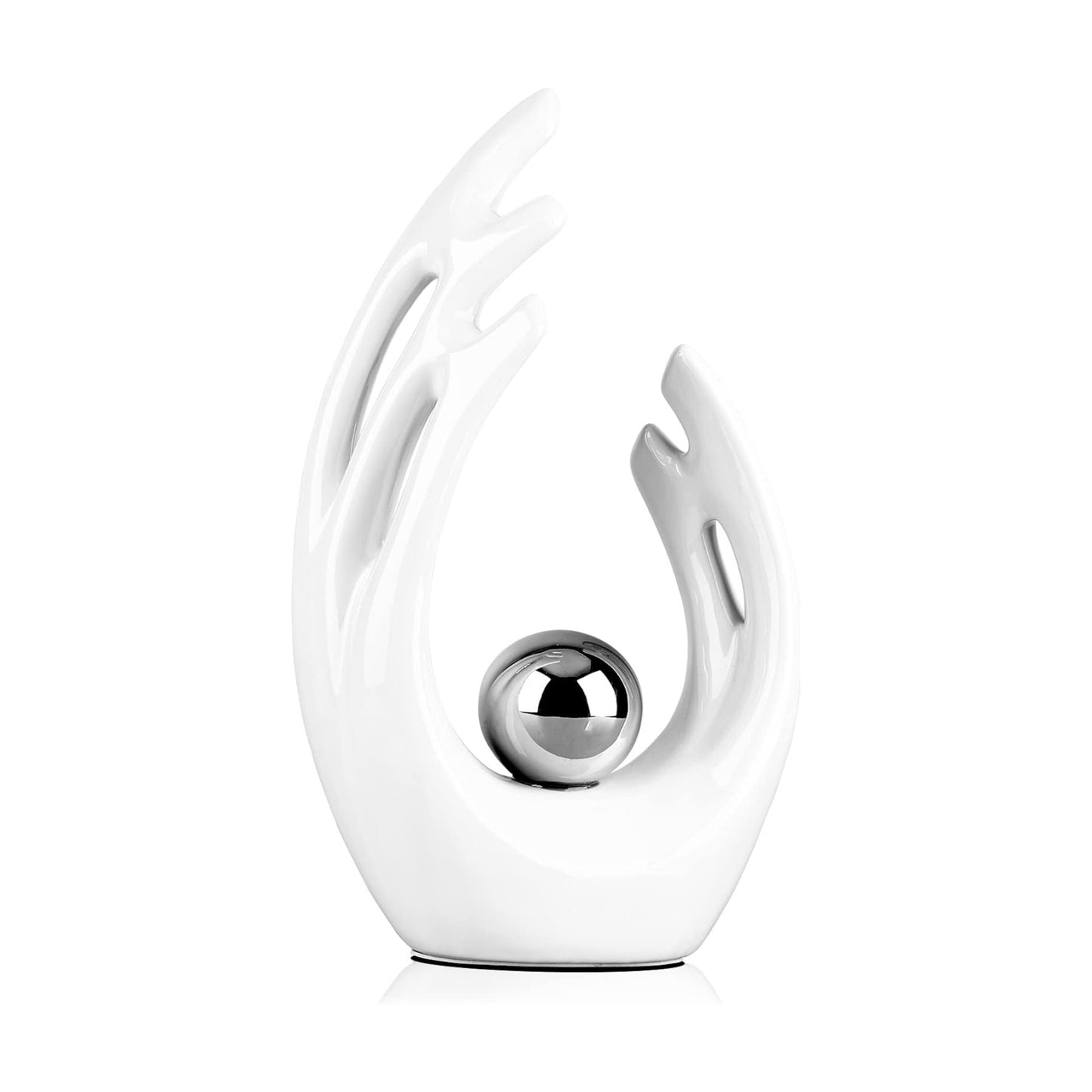 Abstract Art Ceramic Statue / White Silver / Large / 12 Inch