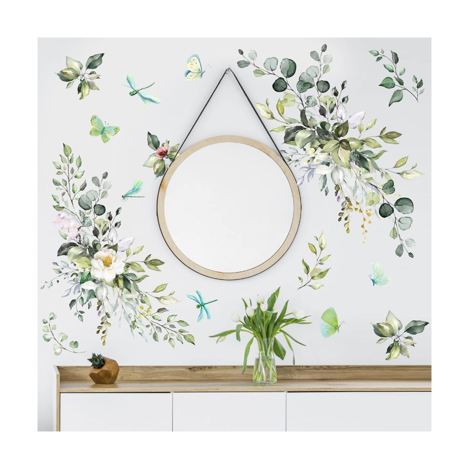 Leaves Wall Decal Botanical Vinyl Decals Peel and Stick Rustic Hanging Vines Art Mural / Green