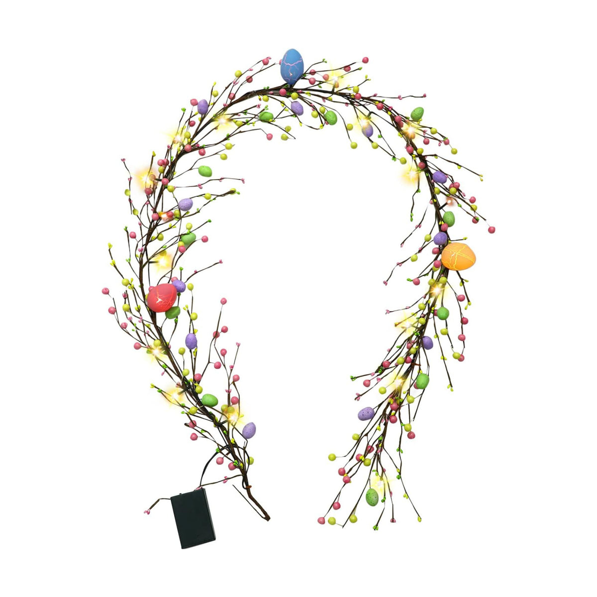 FOIMAS 6ft Lighted Easter Garland,Artificial Egg Hanging Garland with Lights Pip Berries for Easter Spring Party Fireplace Mantle Decoration Supply