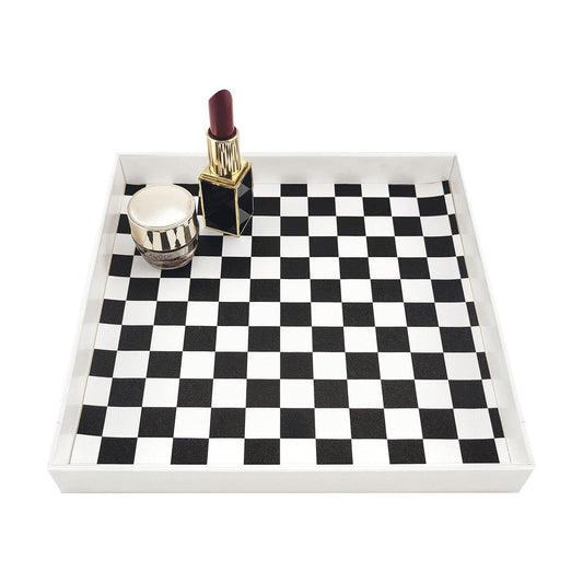 Checkered Decorative Tray / White Checkered