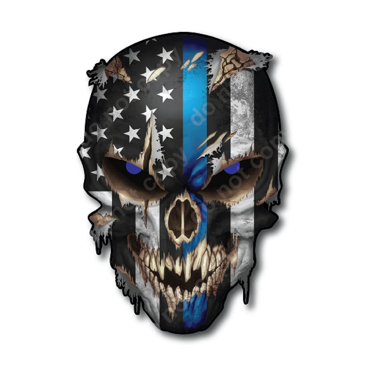 Skull Decal Sticker / 24 Inch / Blue Line