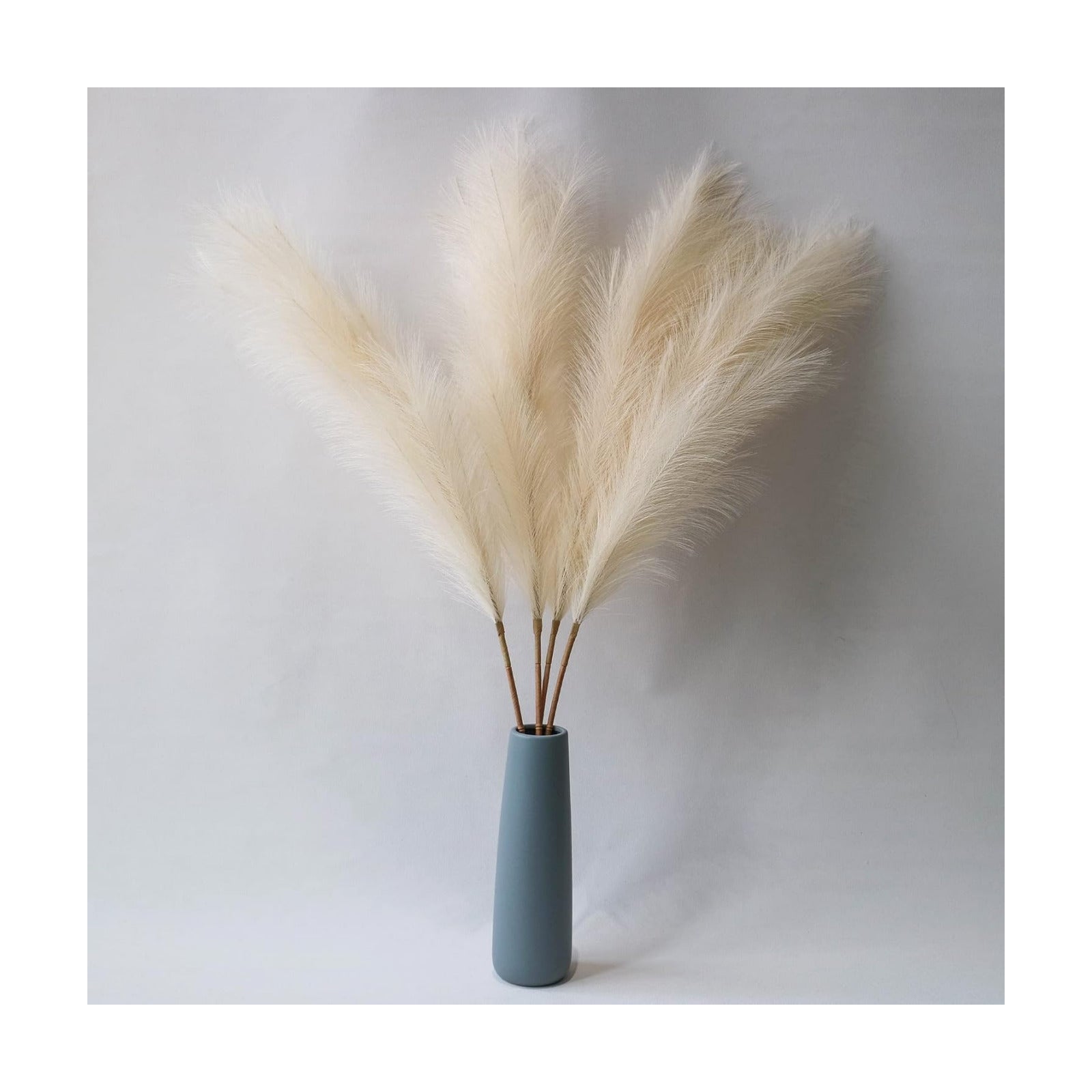Non-Shedding Large Artificial Fluffy Reed Fake Flower Feather / Beige / 3.6 Inch / Set of 4