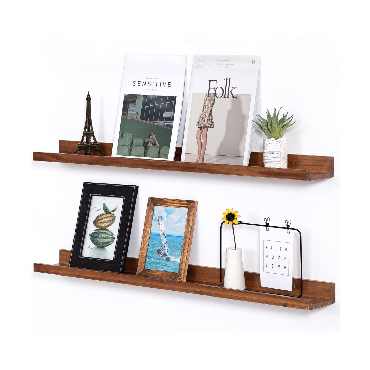 AZSKY Light Walnut Color Wood Wall Floating Shelves for Wall 36 Inch Bookshelf Wall Mount Picture Photo Frames Display