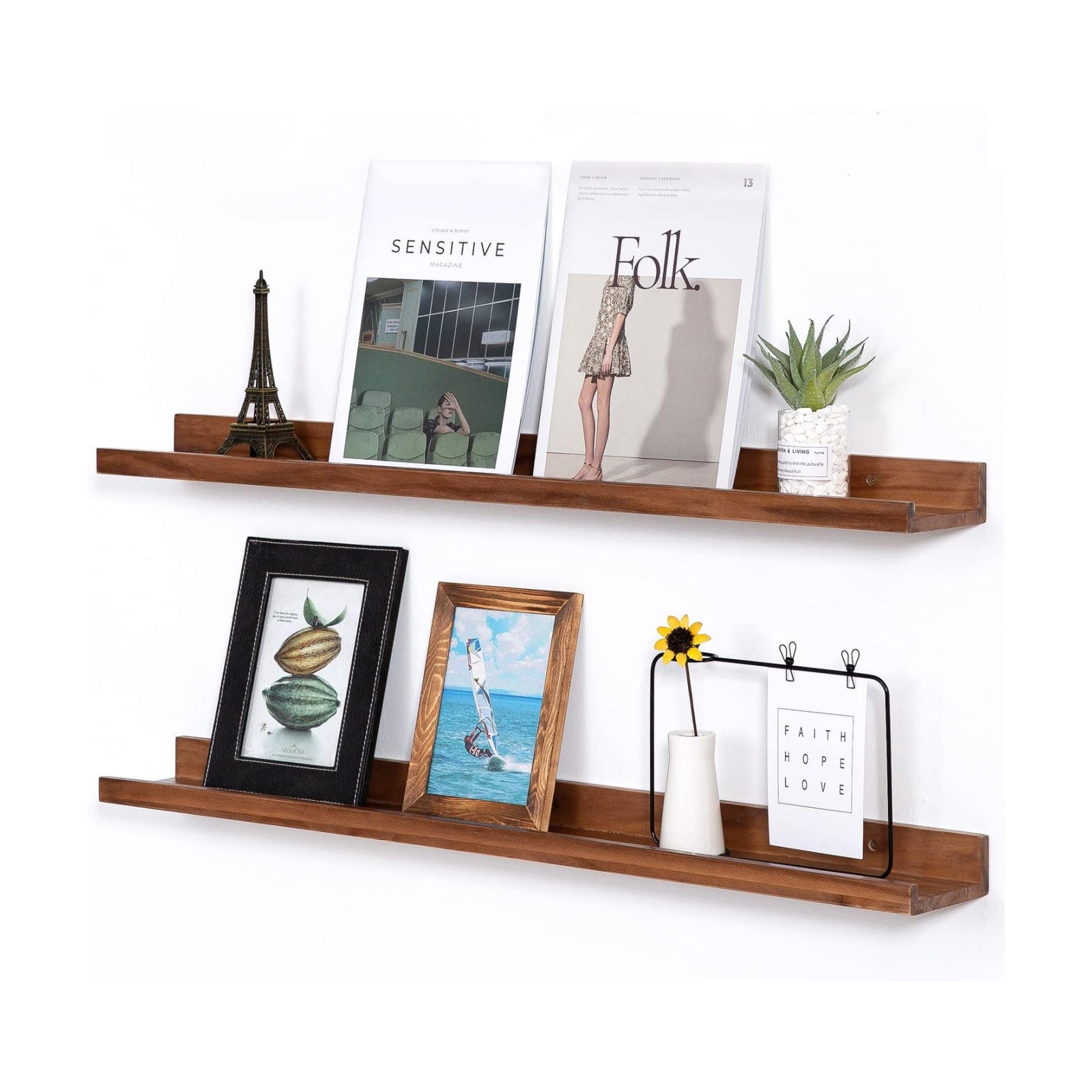 AZSKY Light Walnut Color Wood Wall Floating Shelves for Wall 36 Inch Bookshelf Wall Mount Picture Photo Frames Display
