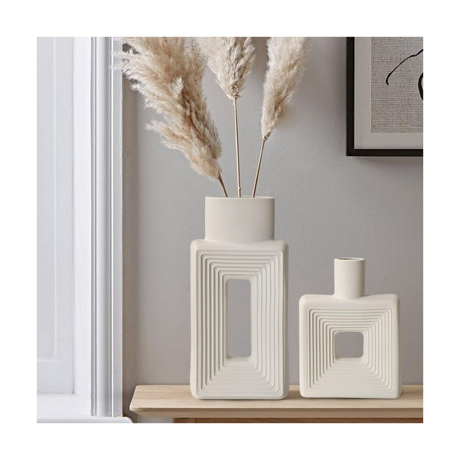 White Ceramic Vase / Square White / Set of 2