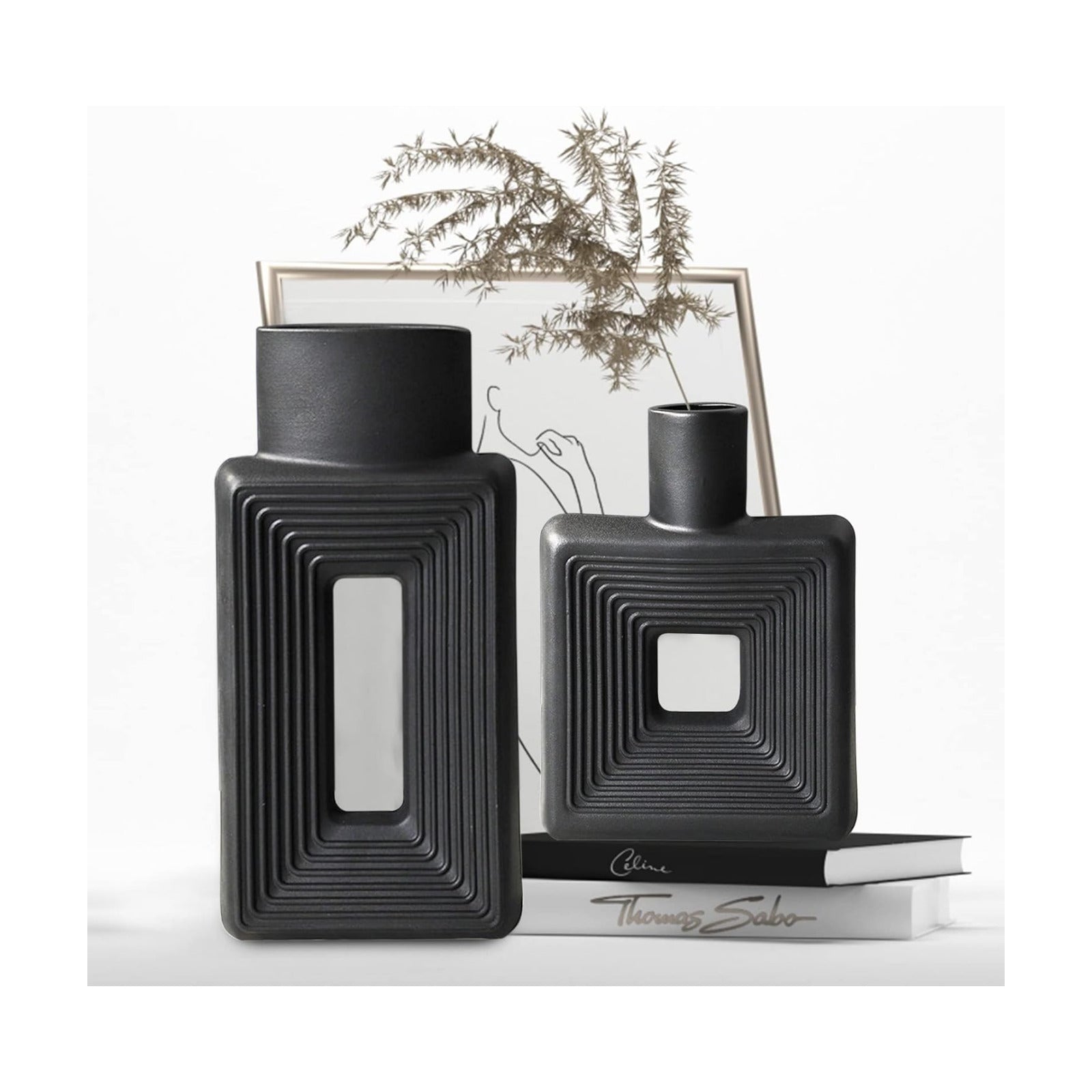 Black Ceramic Vase / Square Black / Set of 2
