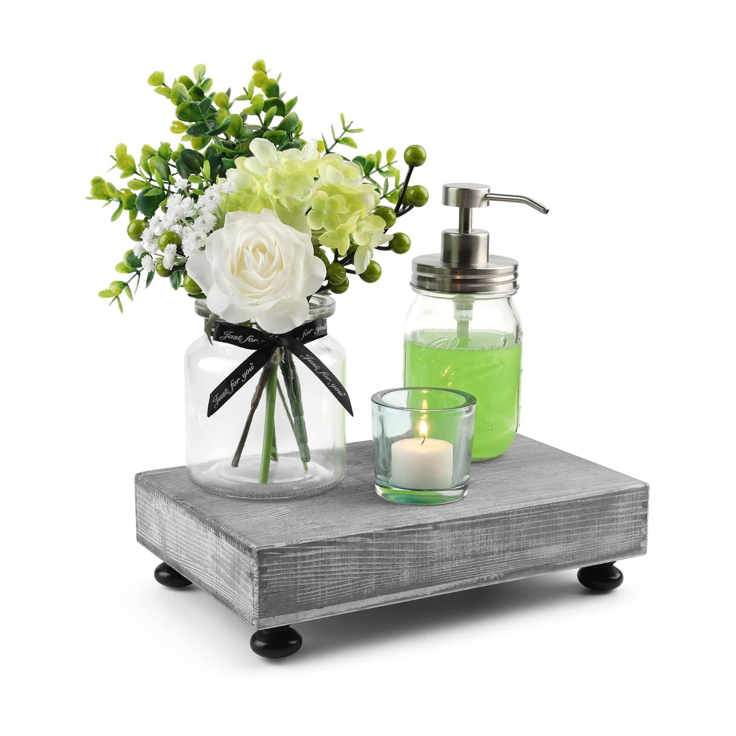 Wood Riser Soap Stand & Tray / Grey Wooden Riser / 10.9 x 7