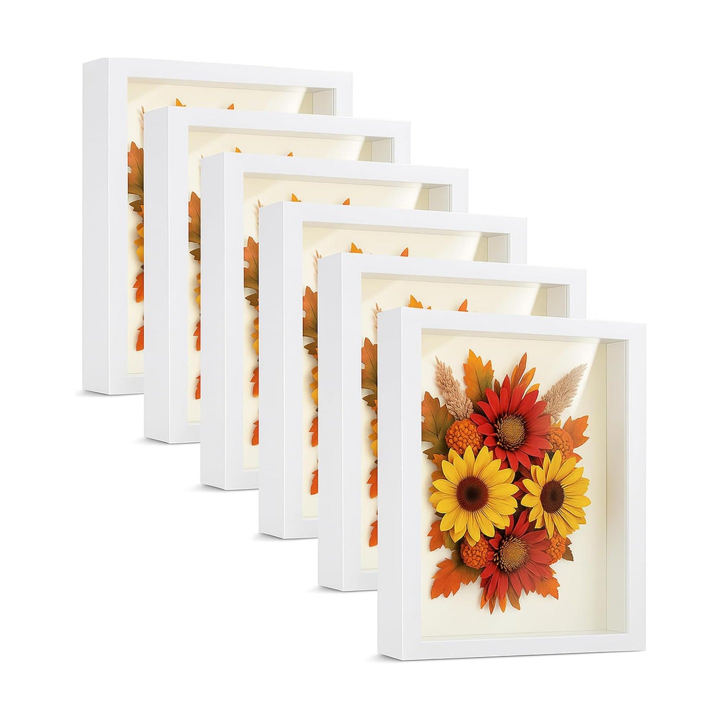 6 Pieces Shadow Box Picture Frame Square Shadow Boxes Display Cases for Sports Memorabilia Wedding Memories Crafts Pins