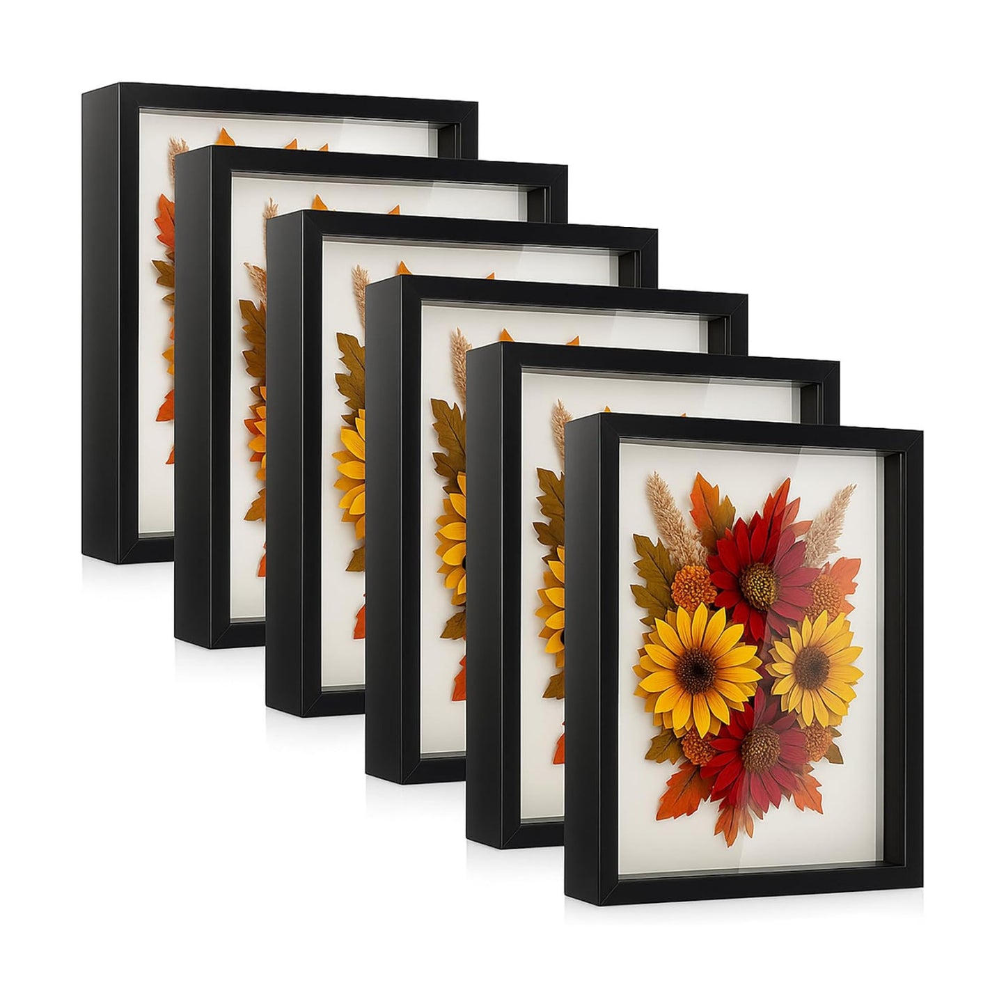 6 Pieces Shadow Box Picture Frame Square Shadow Boxes Display Cases for Sports Memorabilia Wedding Memories Crafts Pins