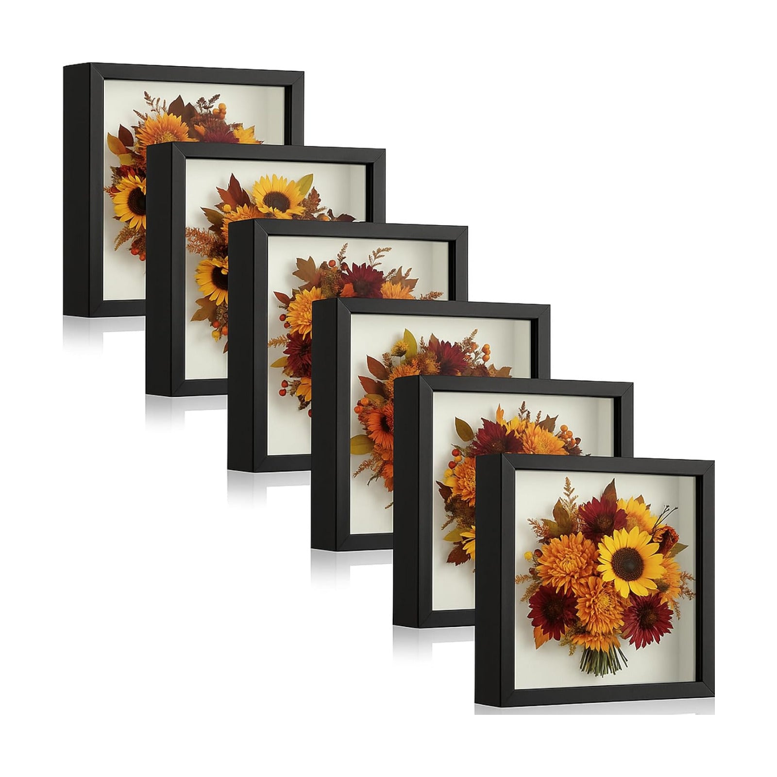 6 Pieces Shadow Box Picture Frame Square Shadow Boxes Display Cases for Sports Memorabilia Wedding Memories Crafts Pins