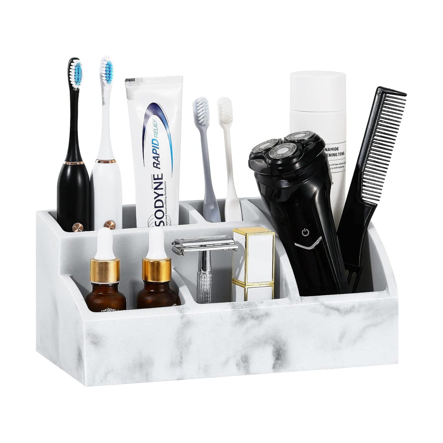 Luxspire Bathroom Counter Organizer, 5 Slots, Gravel White | Toothbrush Holder for Bathroom, Marble Bathroom
