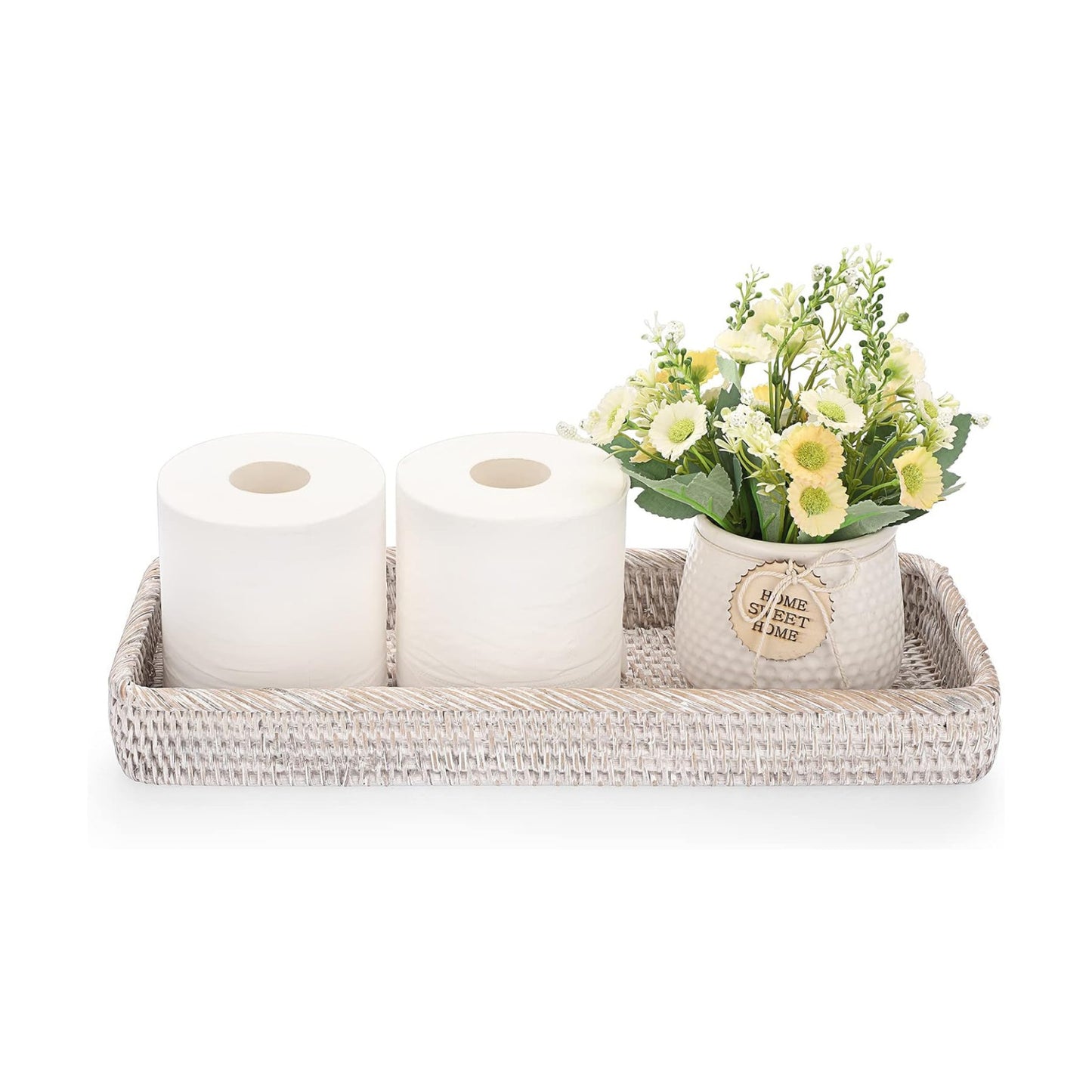 Rattan Bathroom Vanity Tray / White / 16 x 6.5 x 1.8