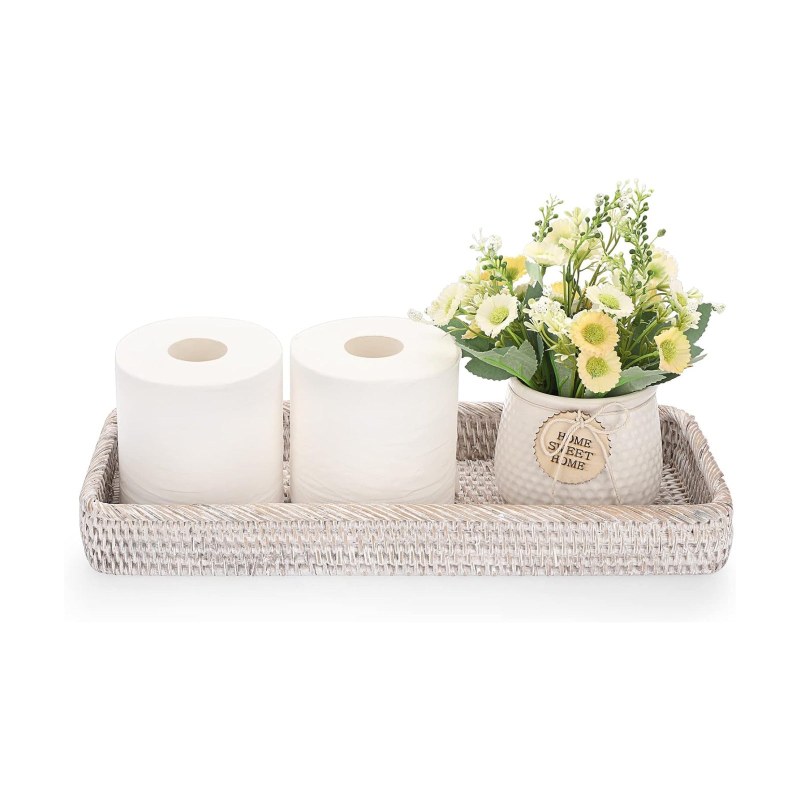 Rattan Bathroom Vanity Tray / White / 16 x 6.5 x 1.8
