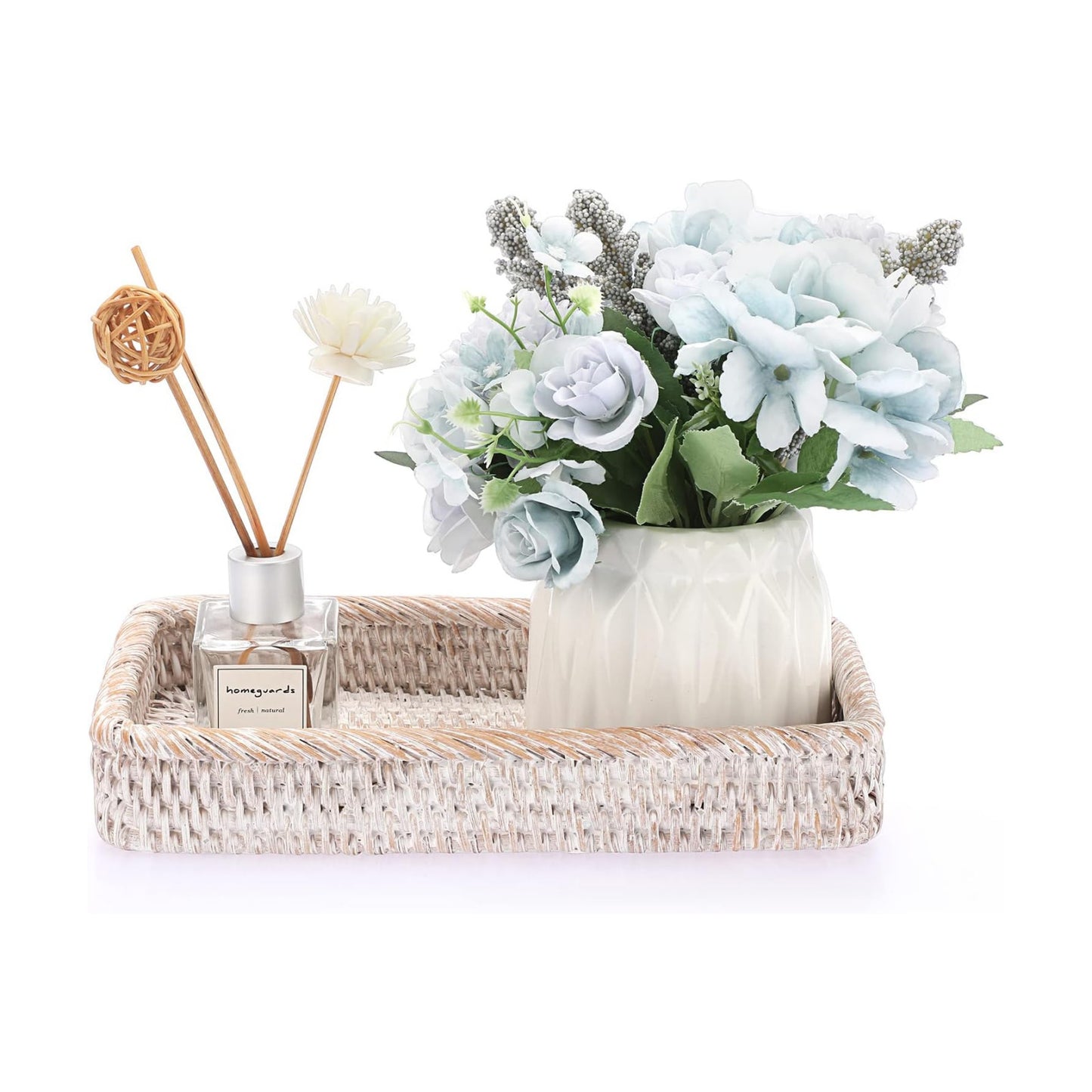Rattan Bathroom Vanity Tray / White / 10 x 6.1 x 1.8