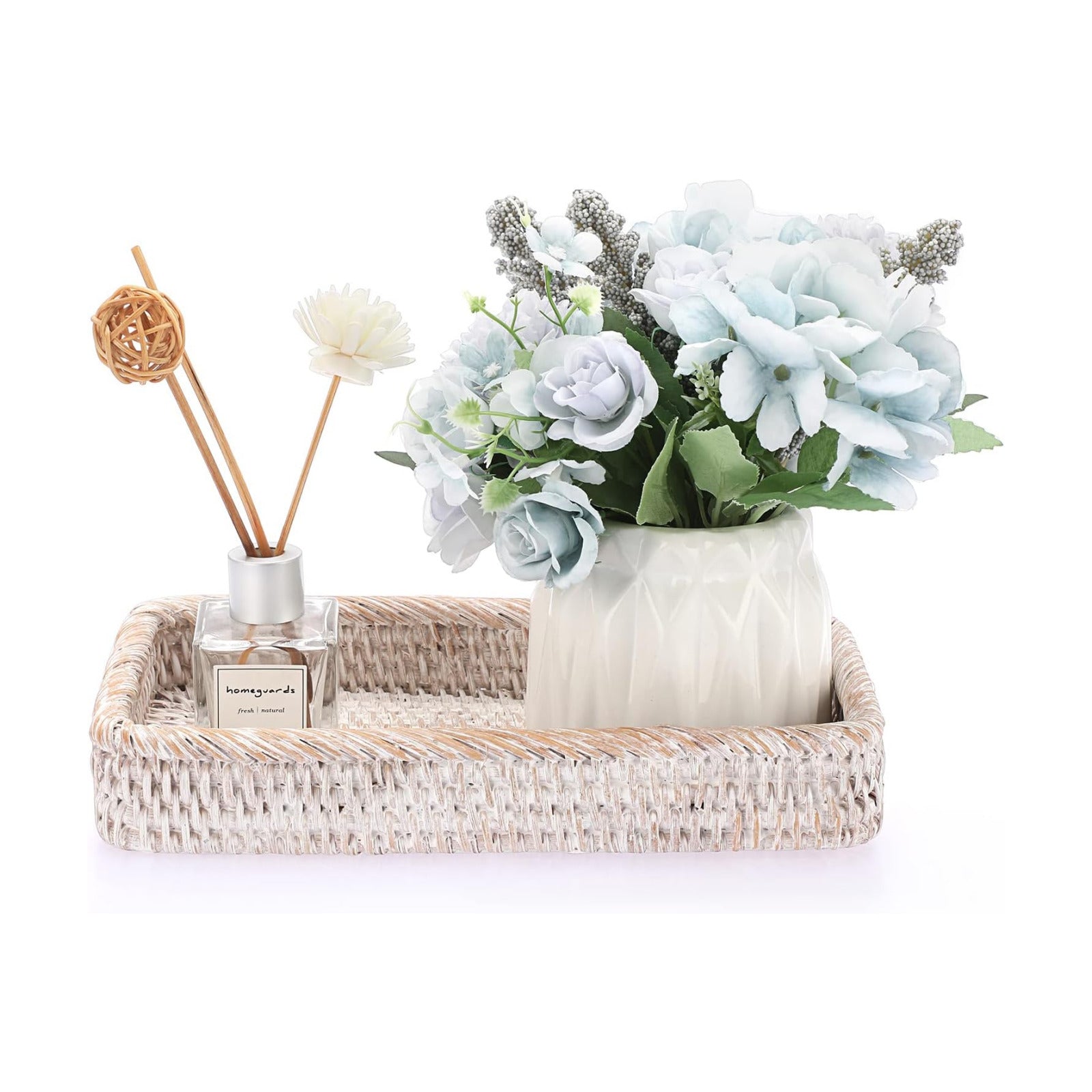 Rattan Bathroom Vanity Tray / White / 10 x 6.1 x 1.8