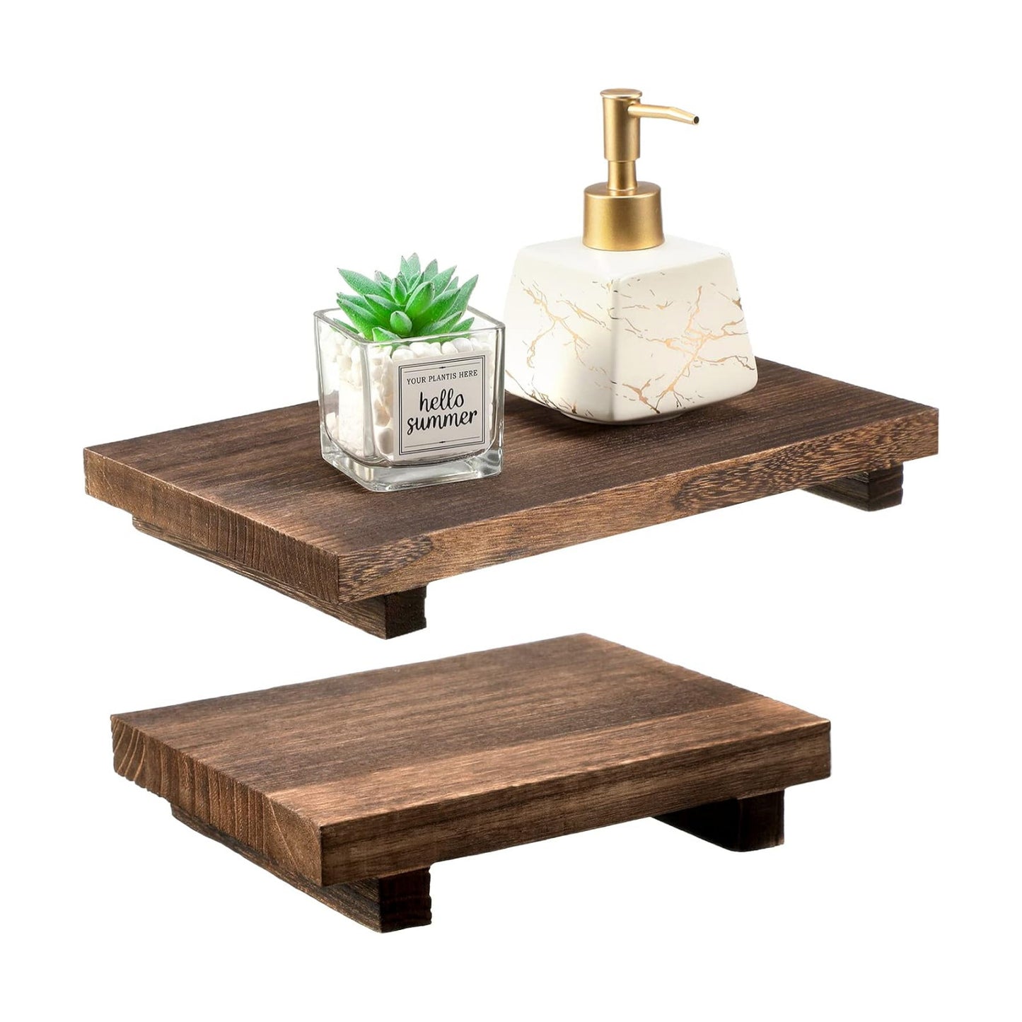 Wood Pedestal Stand Riser Soap Stand / Old Brown / Set of 2
