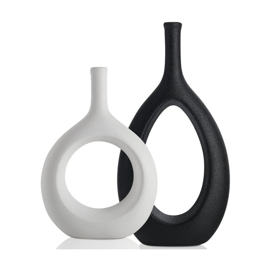 Boho Circle Vase / Big Black Little White / Set of 2