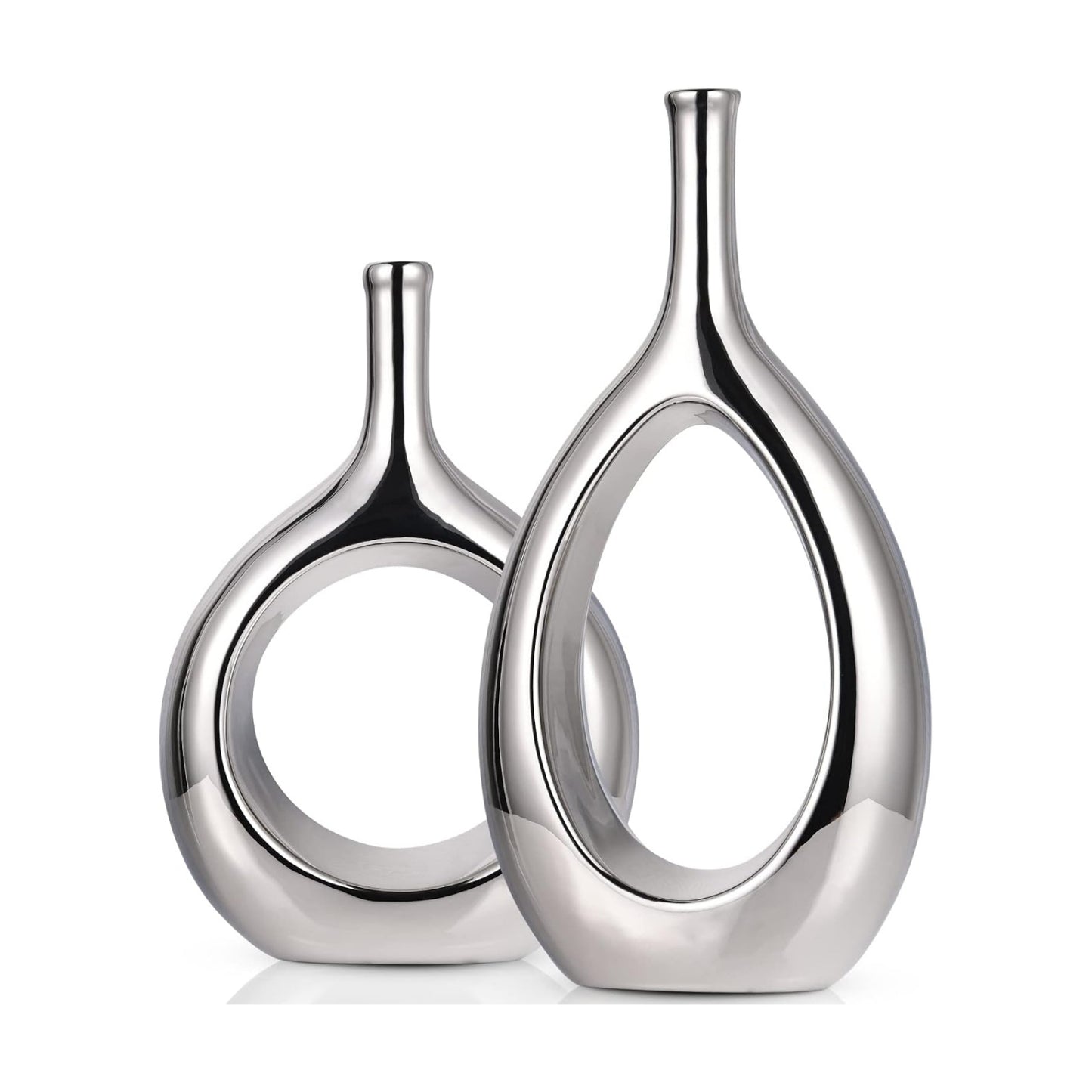 Vase Ceramic Silver Vases Home Decor / Glossy Silver