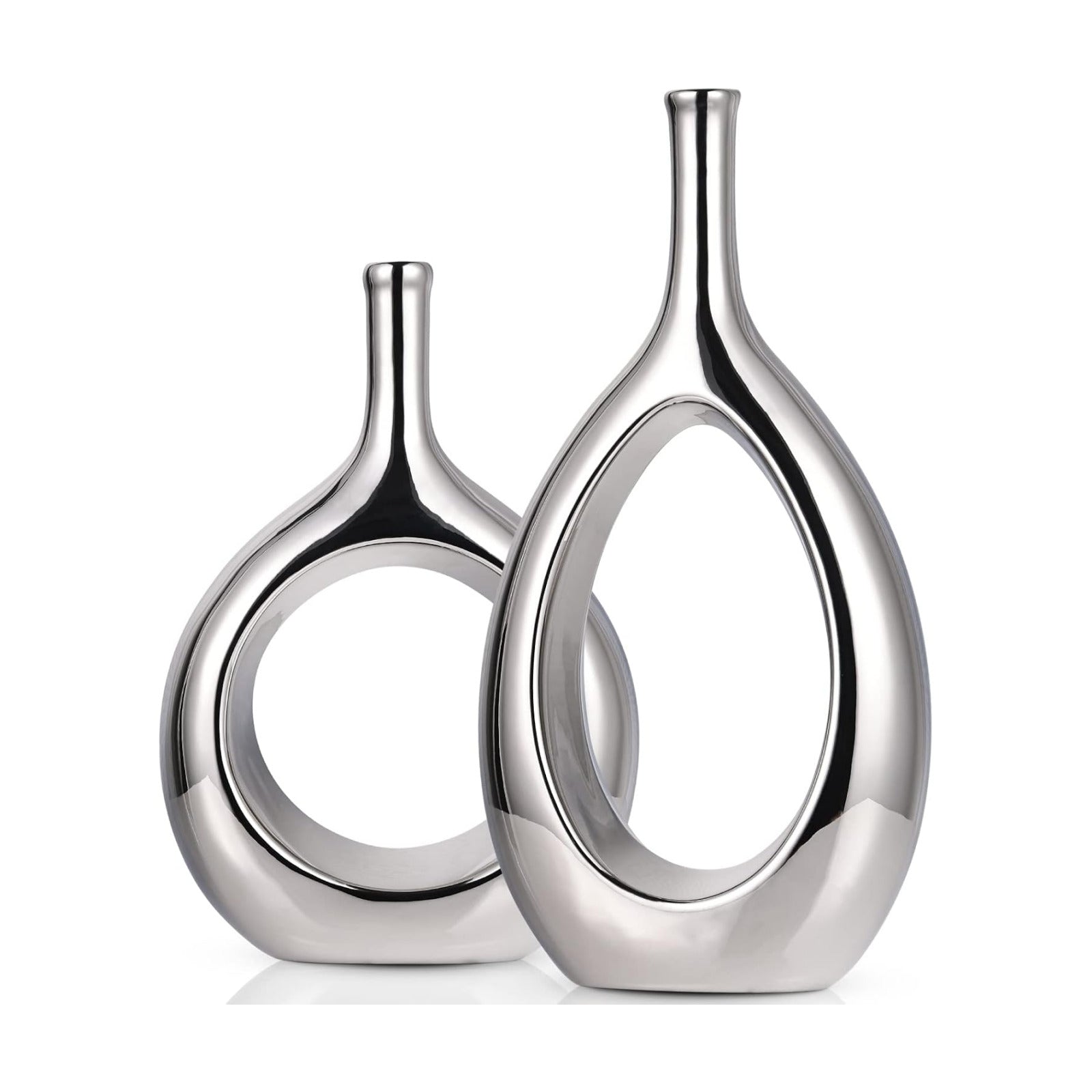 Vase Ceramic Silver Vases Home Decor / Glossy Silver