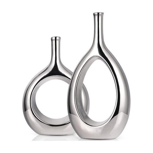 Vase Ceramic Silver Vases Home Decor / Glossy Silver
