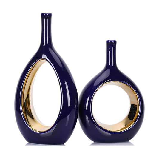 Vase Ceramic Blue Vases Home Decor / Blue and Gold