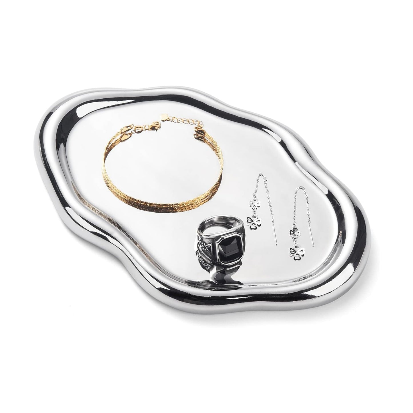 Ceramic Trinket Tray / 7.7 x 5.3 x 0.6 / Silver