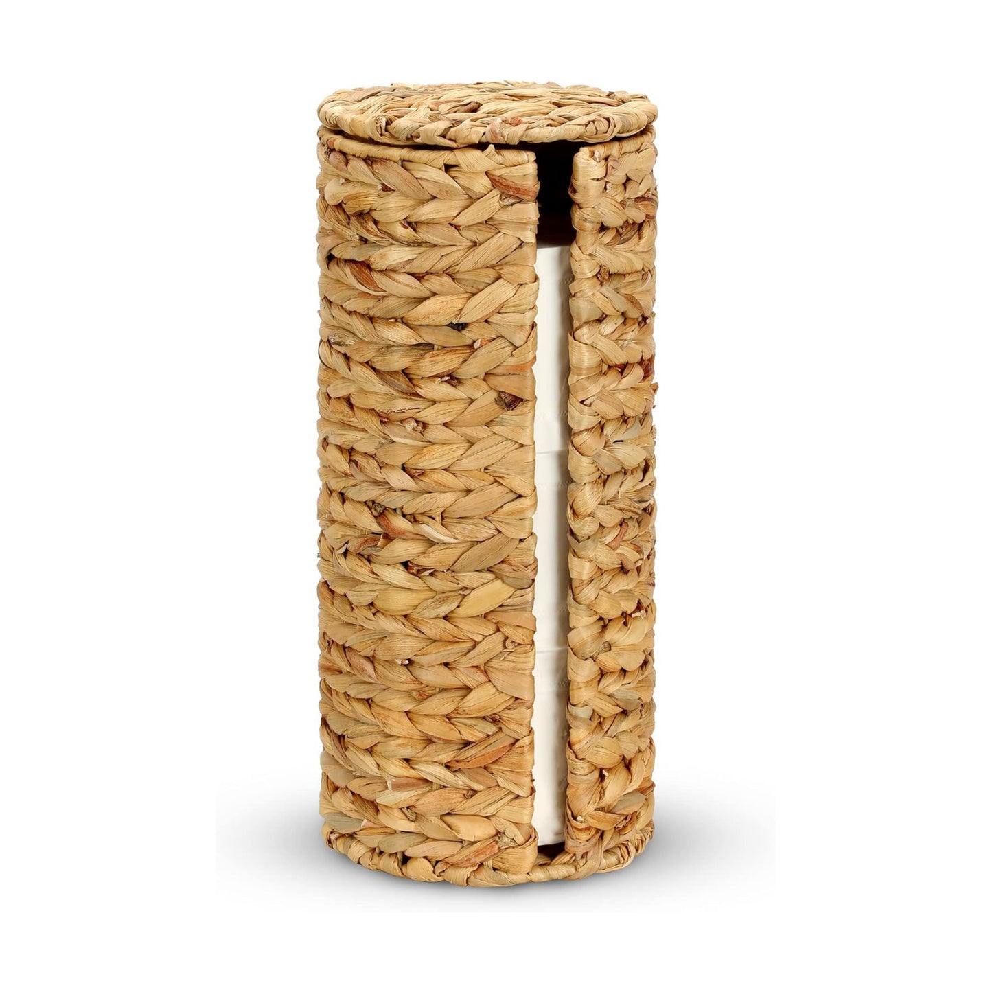 Graciadeco Stand Paper Storage with Lid Spare Extra 3 Rolls of Toilet Tissue Holder Free Standing Water Hyacinth Wciker