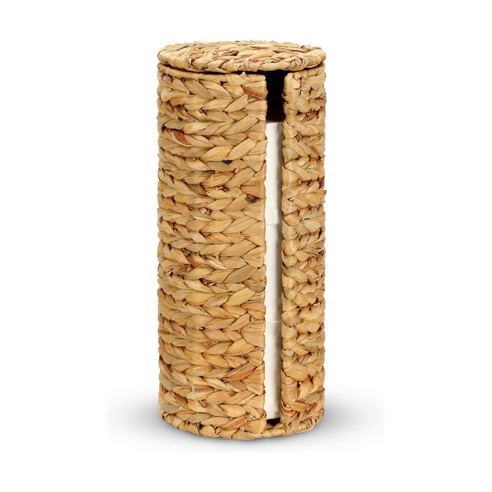 Graciadeco Stand Paper Storage with Lid Spare Extra 3 Rolls of Toilet Tissue Holder Free Standing Water Hyacinth Wciker