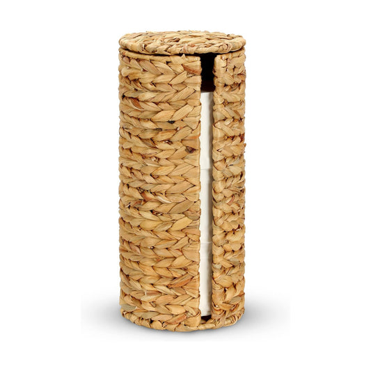 Graciadeco Stand Paper Storage with Lid Spare Extra 3 Rolls of Toilet Tissue Holder Free Standing Water Hyacinth Wciker