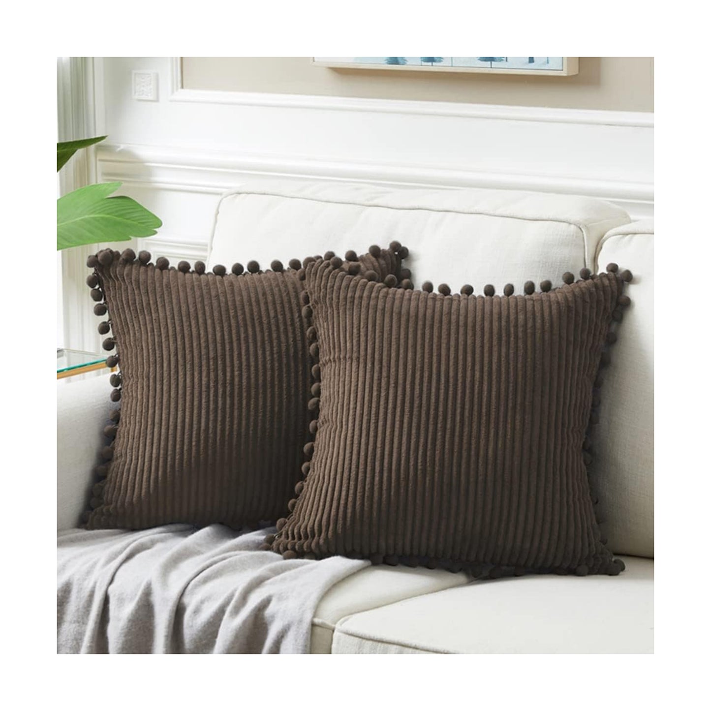 Decorative Throw Pillow Covers / 18 x 18 / Dark Brown / Set of 2