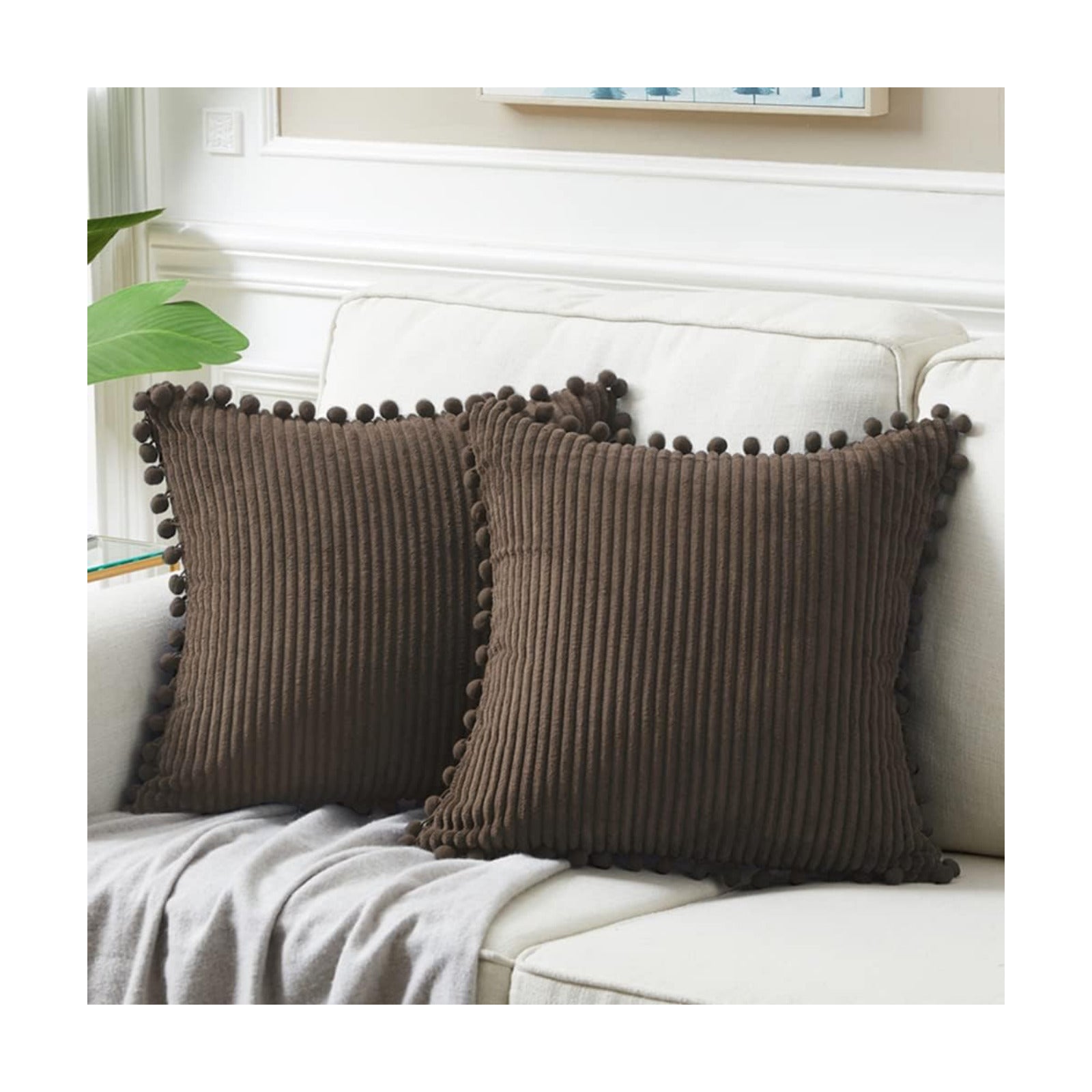 Decorative Throw Pillow Covers / 18 x 18 / Dark Brown / Set of 2