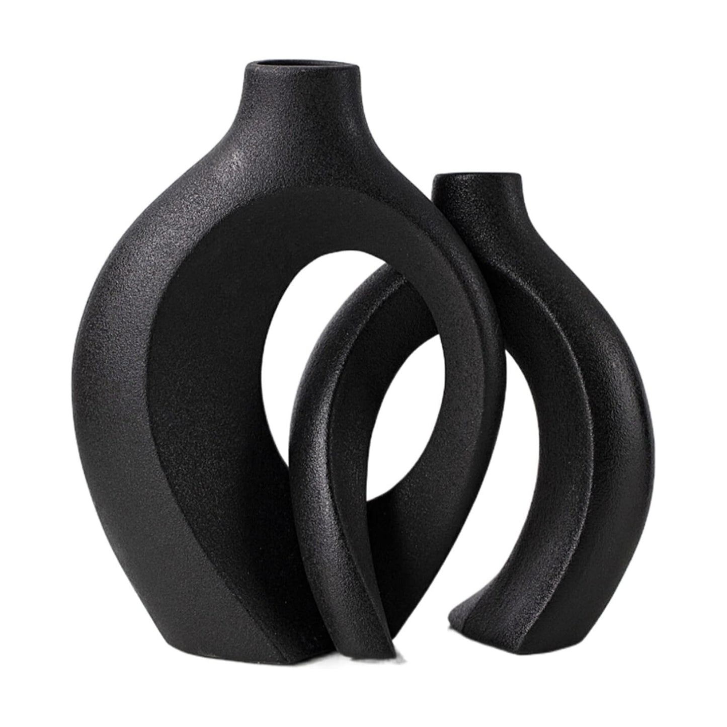 Black Hollow Ceramic Vase / Black - Round Large / Set of 2
