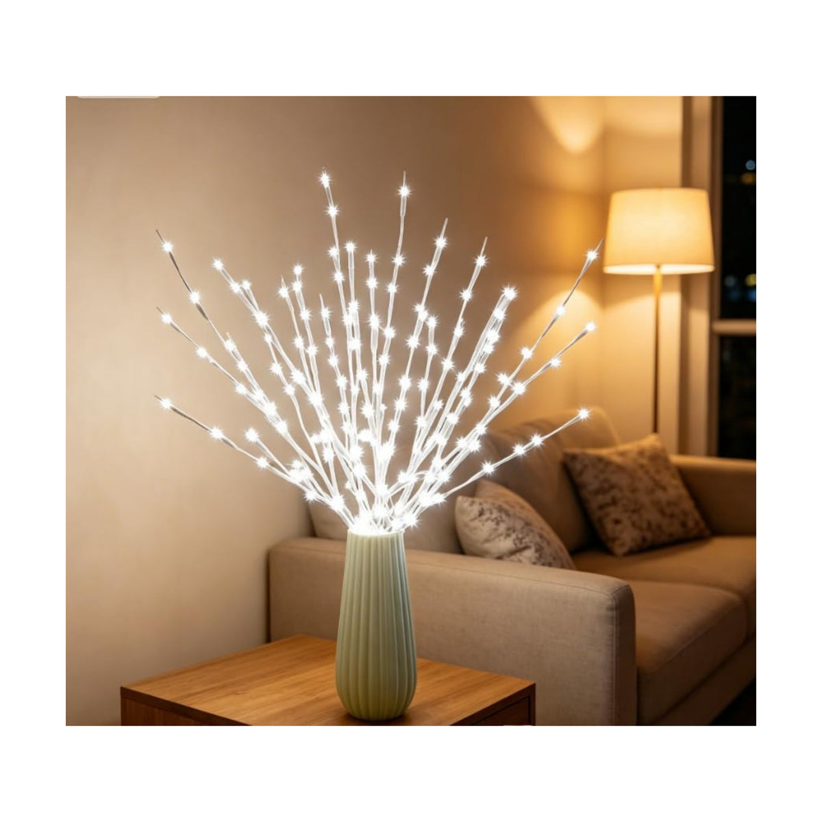 DK177 4 Pack LED Branch Light Battery Operated Lighted Branch Vase Filler Willow Tree Artificial Little Twig Power Brown 30 Inch 20 LED for Home Romantic Decoration, White