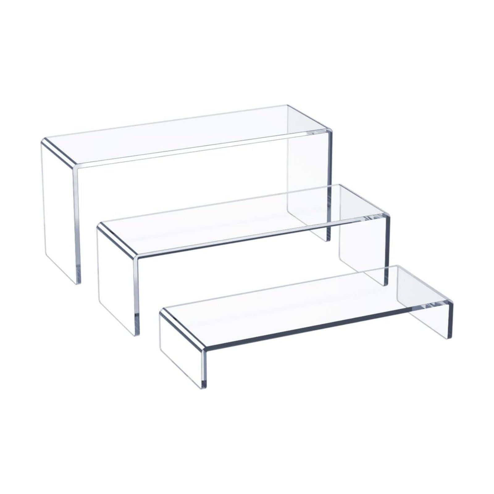 Acrylic Display Riser, 3 Step 9" Large Acrylic Risers | Clear Rectangular Display Shelf for Cupcake Stand, Tiered