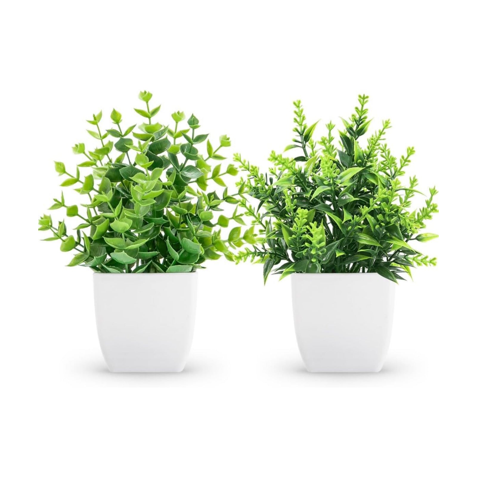 Small Fake Plants Artificial Greenery Plants in Pots / White / Set of 2