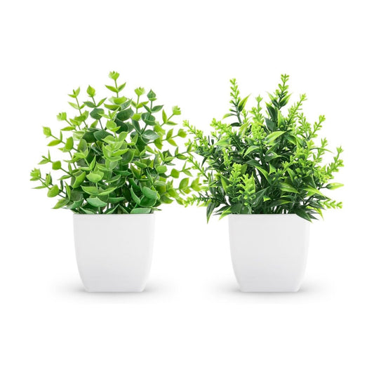 Small Fake Plants Artificial Greenery Plants in Pots / White / Set of 2