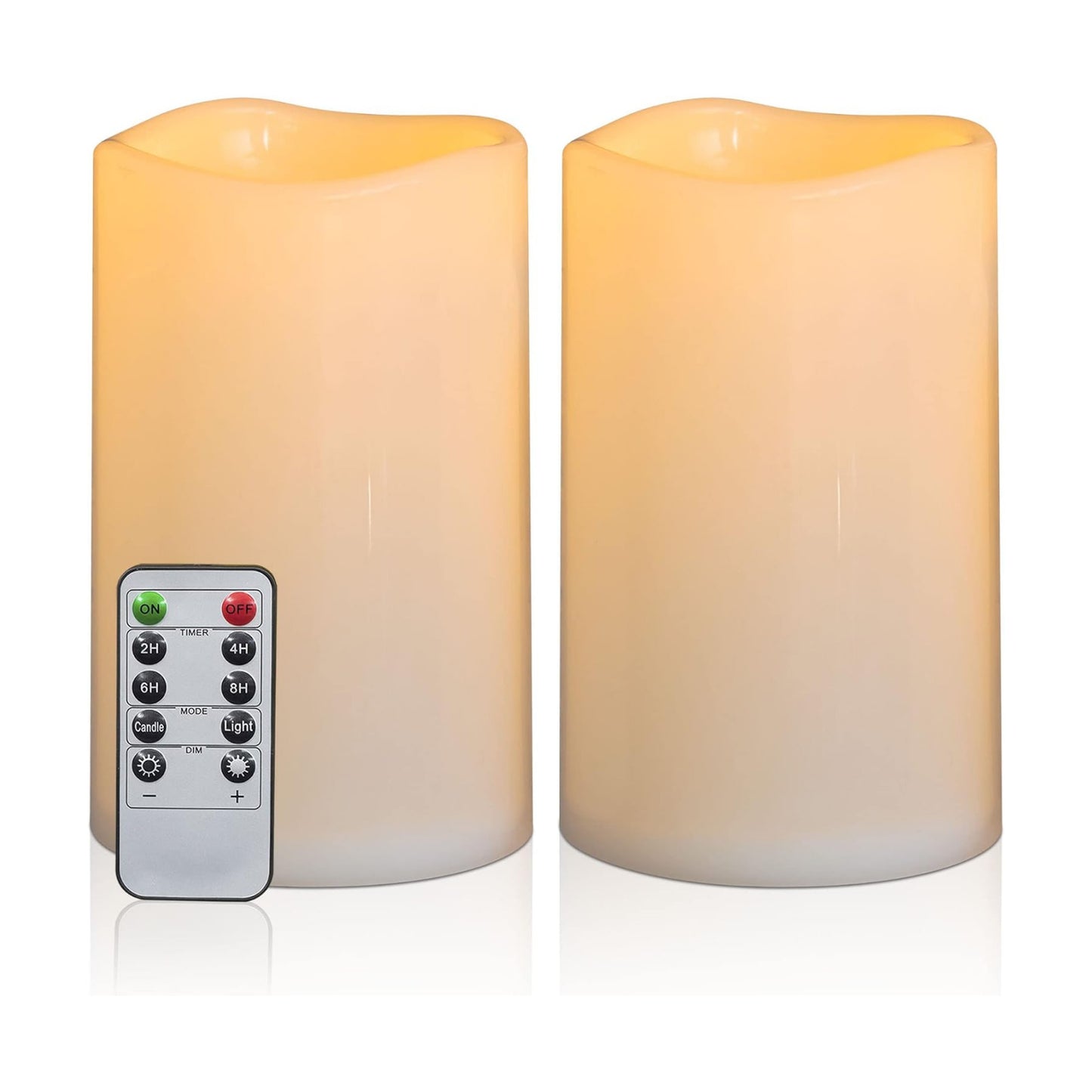 8" x 5" Waterproof Outdoor Flameless Candles Battery Operated LED Flickering Pillar Candles with Remote and Timer for
