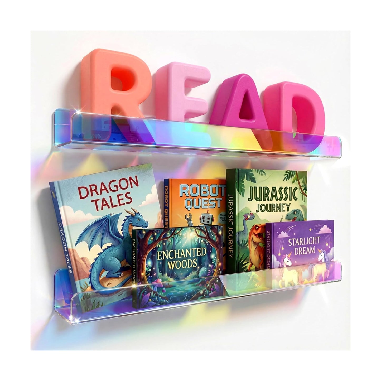 2 Packs 24 inches Iridescent Acrylic Shelves,Book Shelf for wall | Wall Mounted Display for Kids