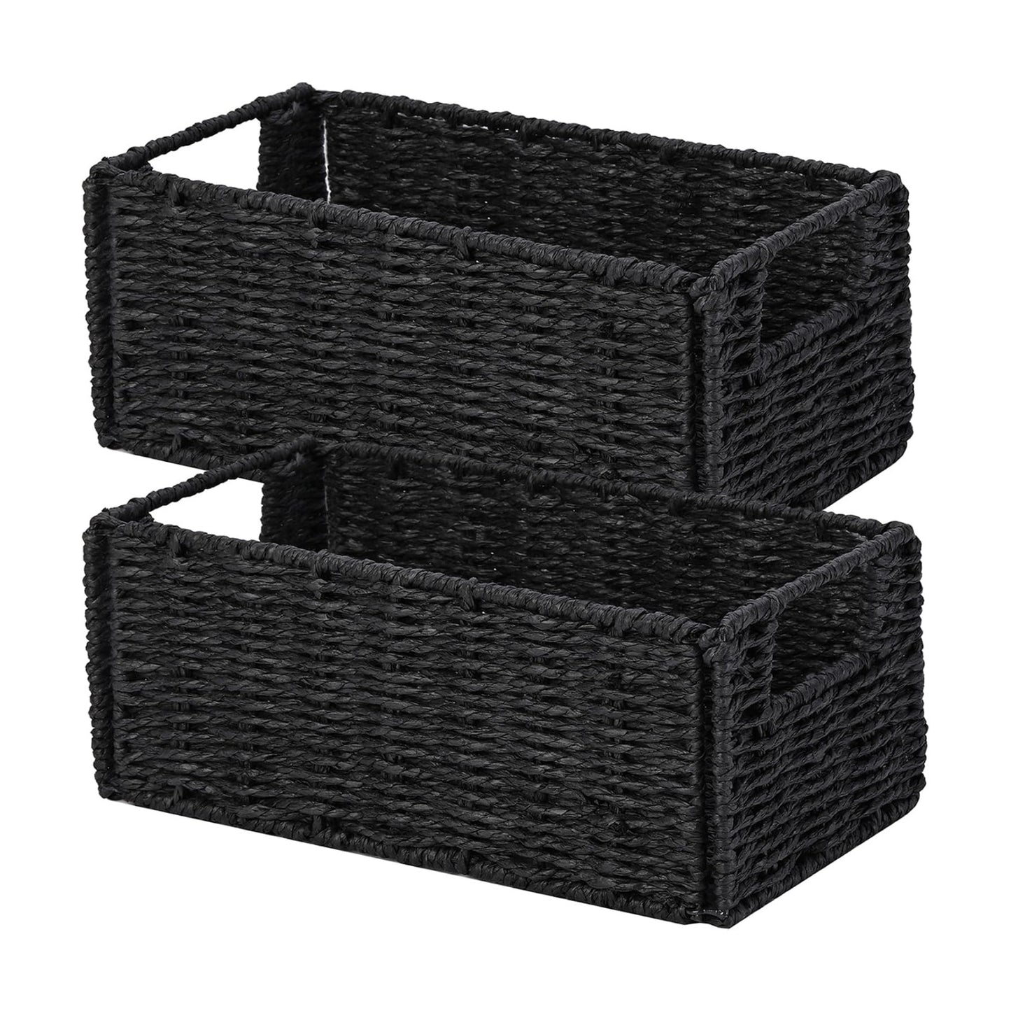 Wicker Storage Basket / Black / 11.2"D x 6.1"W x 4.8"H / Set of 2