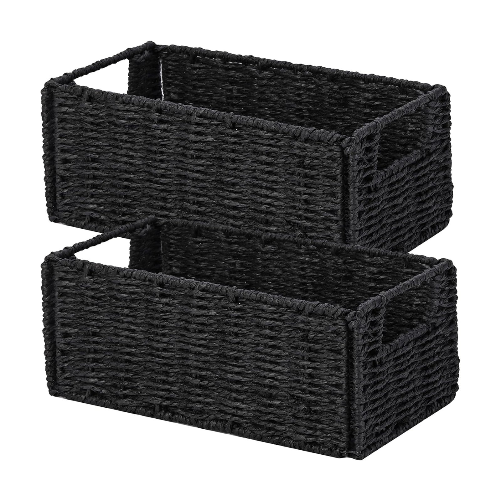 Wicker Storage Basket / Black / 11.2"D x 6.1"W x 4.8"H / Set of 2