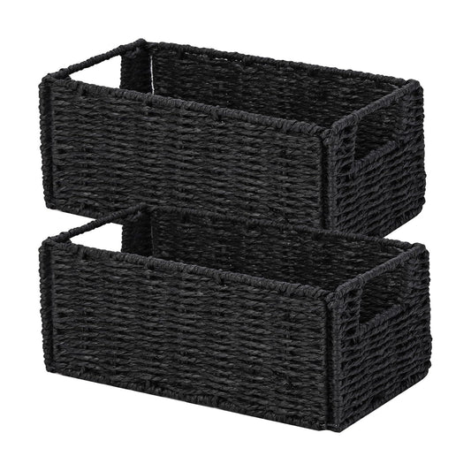 Wicker Storage Basket / Black / 11.2"D x 6.1"W x 4.8"H / Set of 2