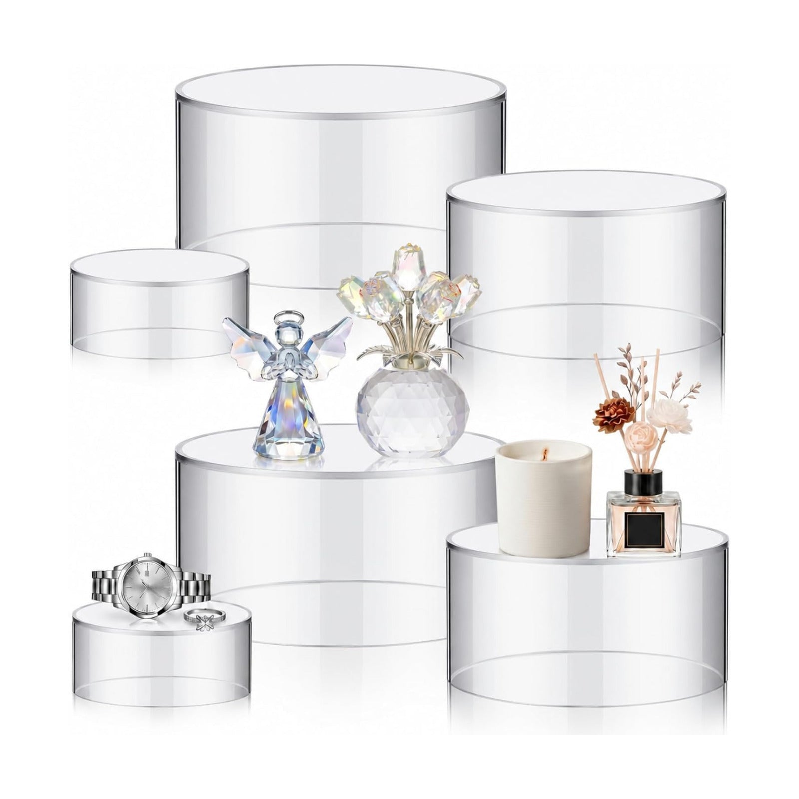 Acrylic Risers Display Stands / Round / Clear / Set of 6