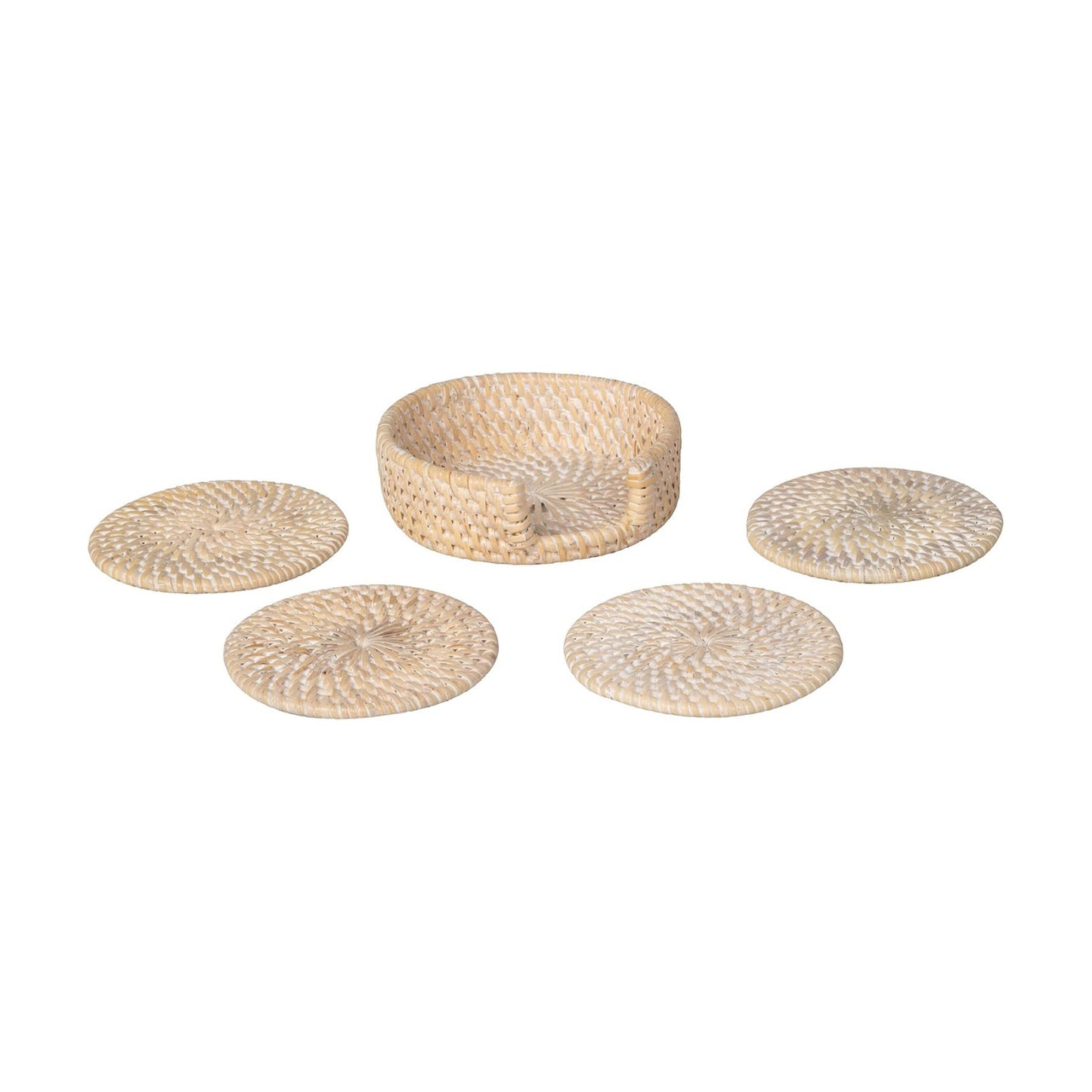 Holder Coasters / Loma Round Rattan Coasters / White-wash / Set of 4