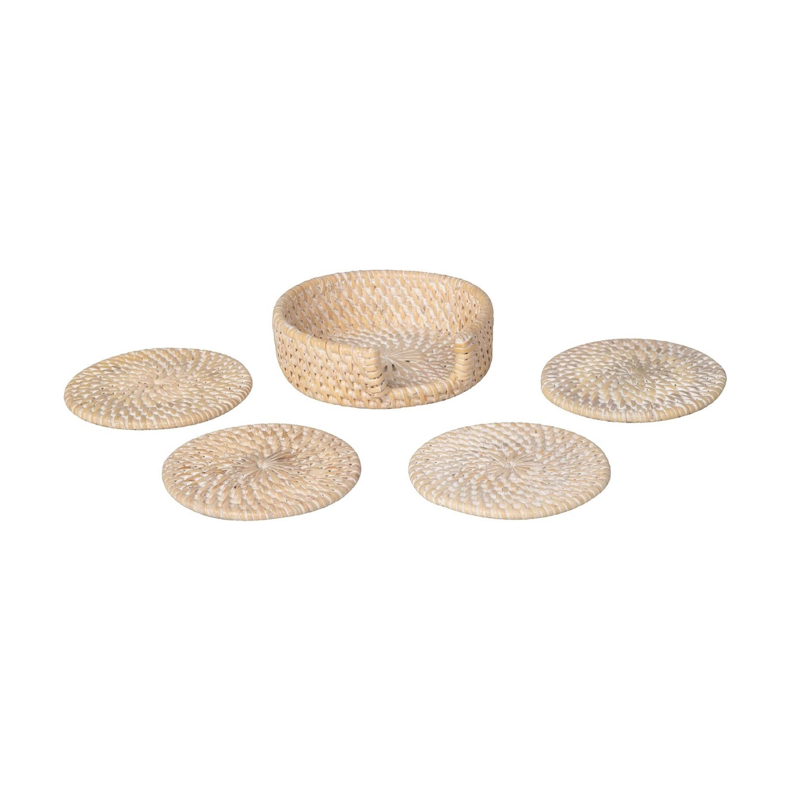 Holder Coasters / Loma Round Rattan Coasters / White-wash / Set of 4