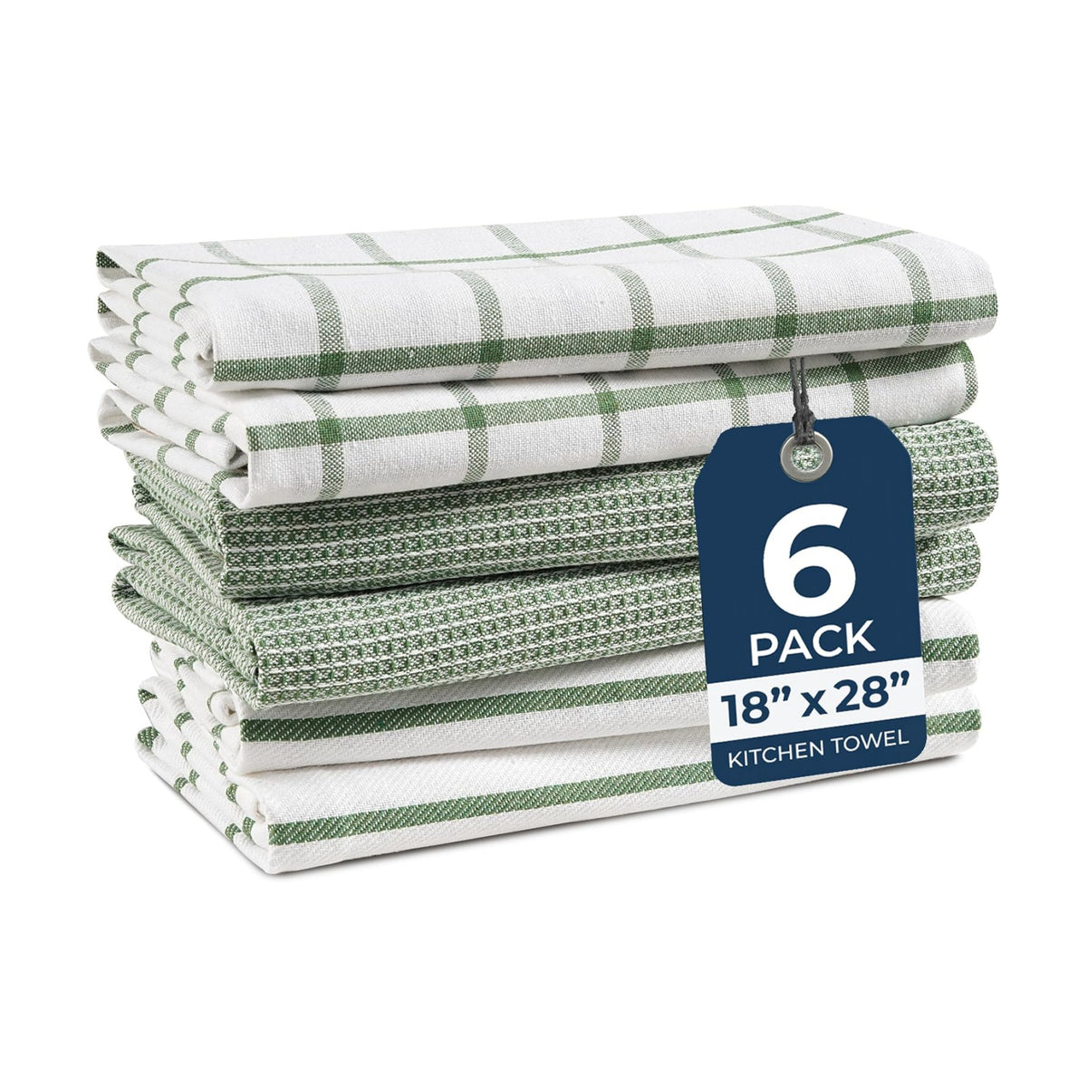 LANE LINEN Dish Towels for Kitchen 100% Cotton Tightly Woven 6 Pack - Olive