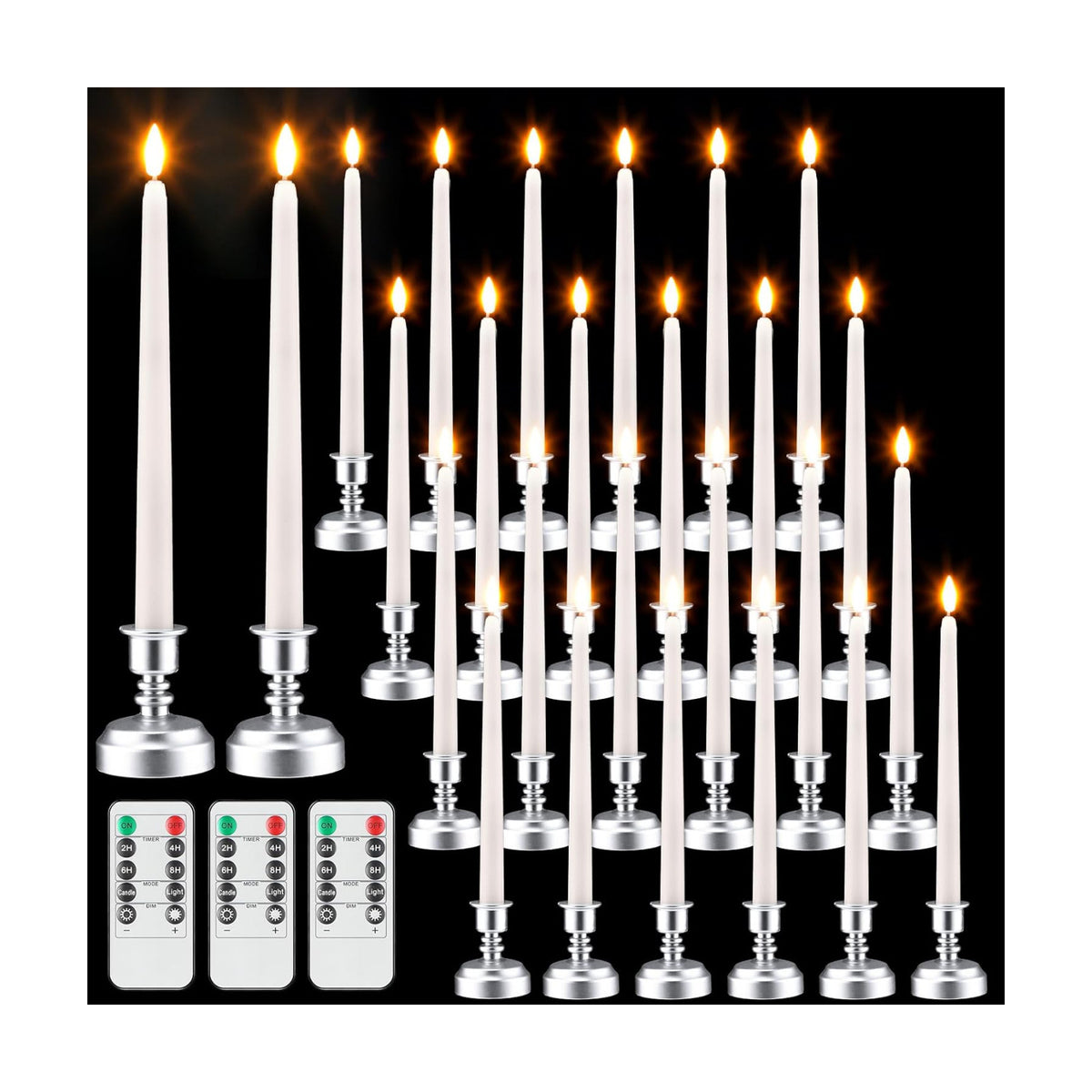 Fumete 24 Pack Flameless Taper Candles with Remote Control and Timer Flickering LED Taper Candles Realistic 3D Flame