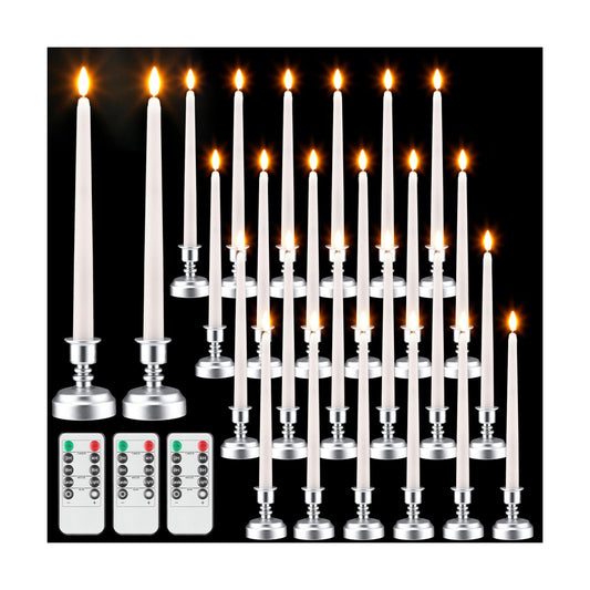 Fumete 24 Pack Flameless Taper Candles with Remote Control and Timer Flickering LED Taper Candles Realistic 3D Flame