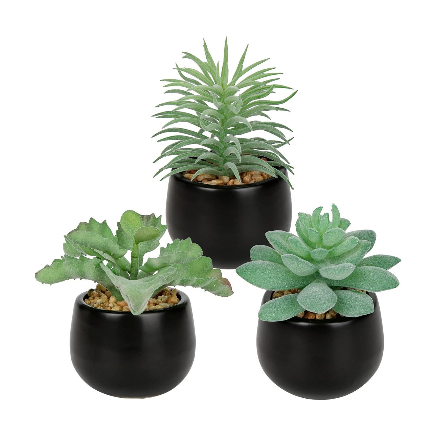 Artificial Succulents Fake Plants Mini Succulents Potted in Ceramic / Type #2 / Black / Set of 3