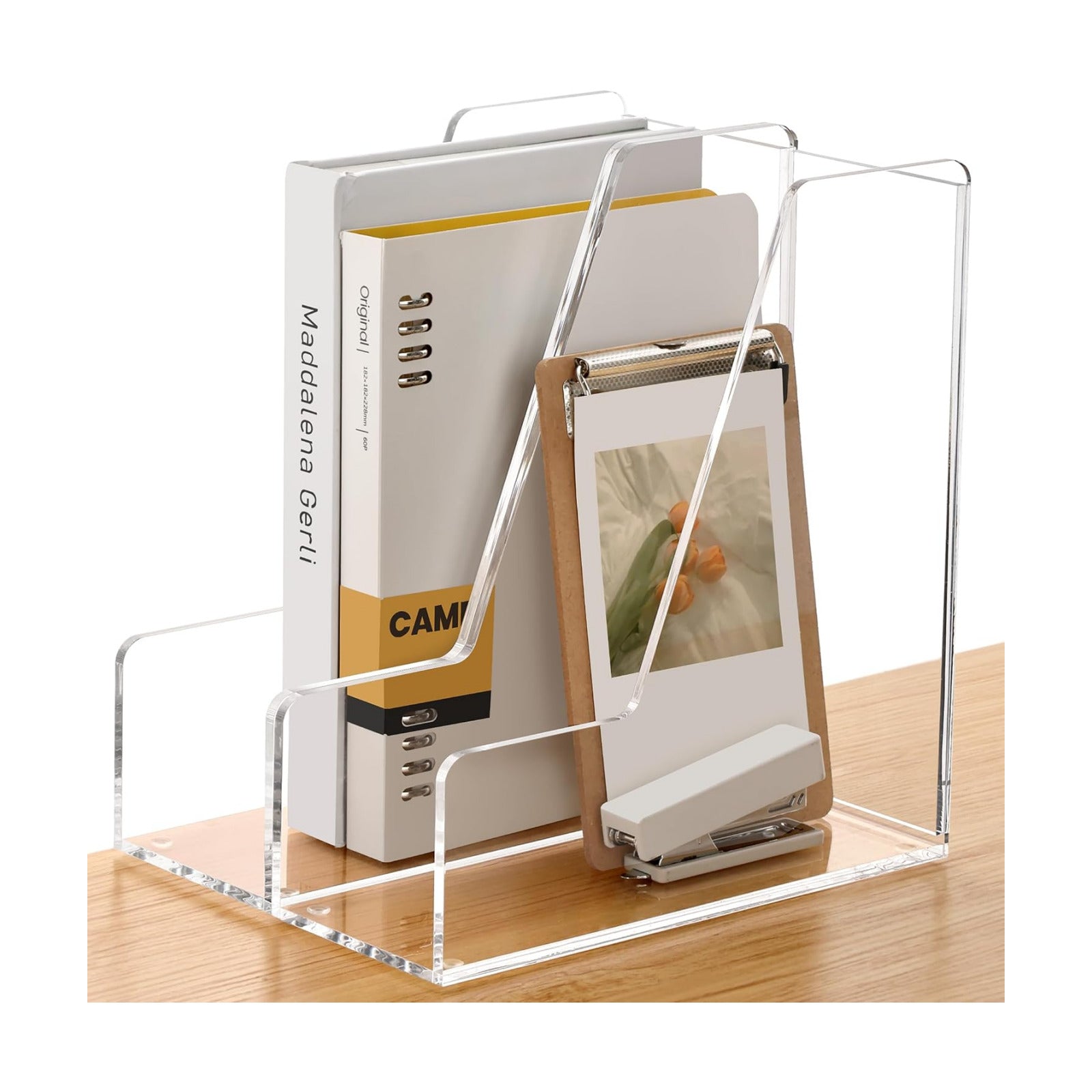 SANRUI 2-Pack Acrylic Magazine File Holder Desk Organizer Magazine Rack, Clear, Vertical File Sorter Holders, 9.45" D x
