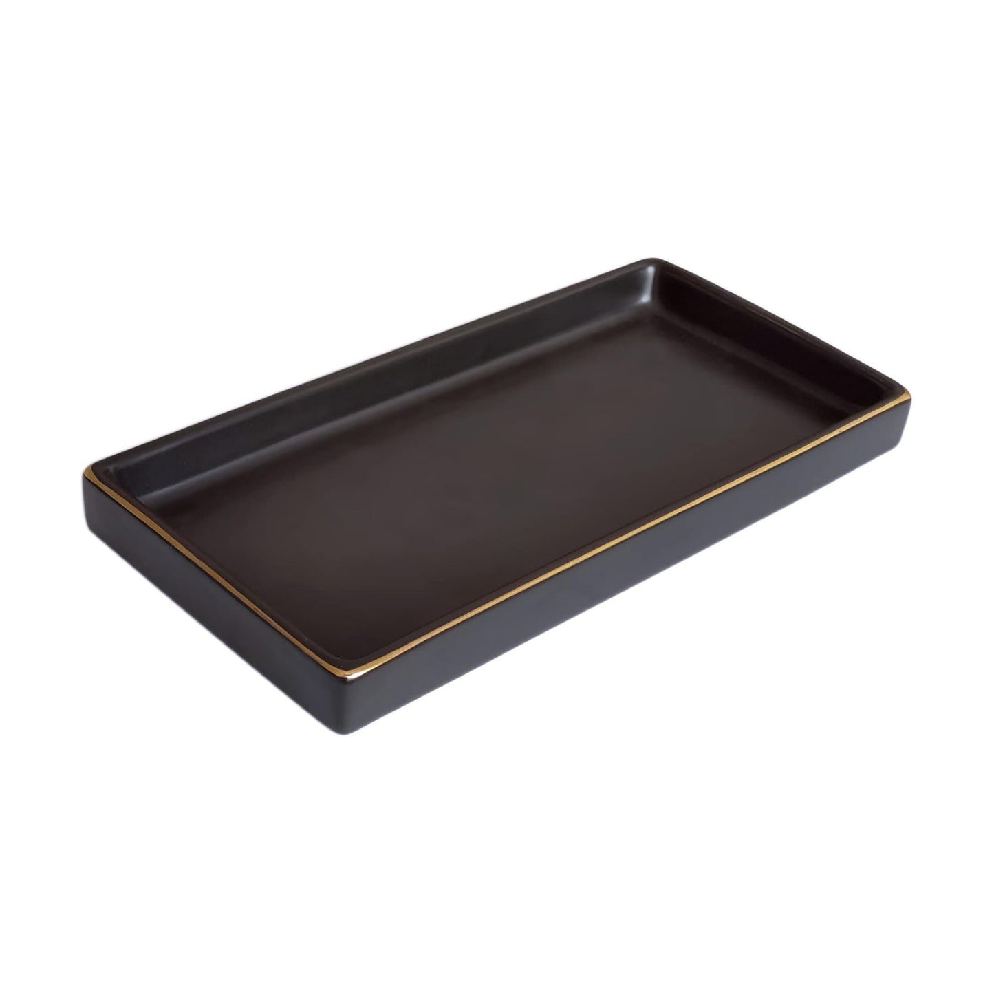 Ceramic Bathroom Tray for Countertop / Black / 10 x 5